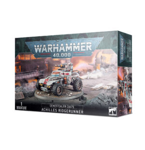 Achilles Ridgerunner model kit for Warhammer 40,000, featuring detailed design and dystopian artwork.