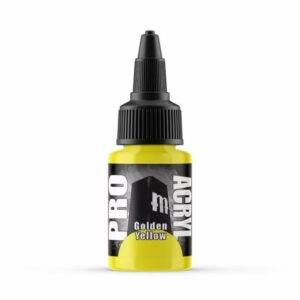 Vibrant golden yellow acrylic paint in a precision bottle for artists and crafters.