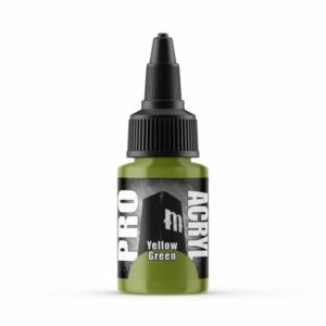 Vibrant yellow-green PRO ACRYL acrylic paint in a user-friendly bottle for artists.
