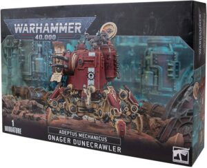 Adeptus Mechanicus Onager Dunecrawler model kit: detailed armored walker for Warhammer 40K enthusiasts.