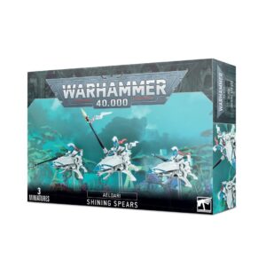 Aeldari Shining Spears miniatures in dynamic poses on futuristic vehicles for Warhammer 40,000.