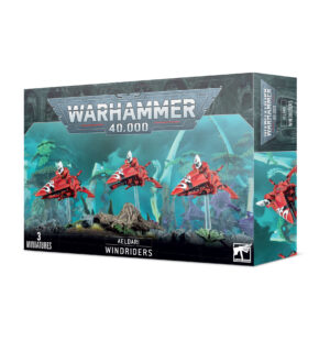 Aeldari Windriders Set: Three agile miniatures in sleek hovercraft for Warhammer 40,000 battles.