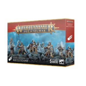 Age of Sigmar Reclusians Miniatures Box Art with dynamic figures and vivid fantasy scenery.