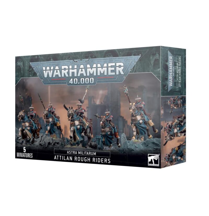 Astra Militarum Attilan Rough Riders miniatures set for Warhammer 40,000, featuring five dynamic figures.