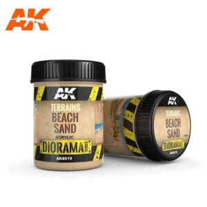 Beach Sand acrylic paint jars for realistic diorama modeling and coastal scene creation.