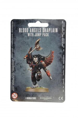 Blood Angels Chaplain with jump pack miniature, showcasing vibrant details and dynamic pose.