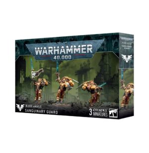 Warhammer 40K Blood Angels Sanguinary Guard boxed set with three detailed miniatures.