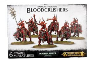 Bloodcrushers of Khorne: fierce daemonic cavalry miniatures for Warhammer 40,000 tabletop battles.