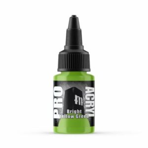 Bright yellow-green acrylic paint in a sleek bottle, ideal for artists and creative projects.