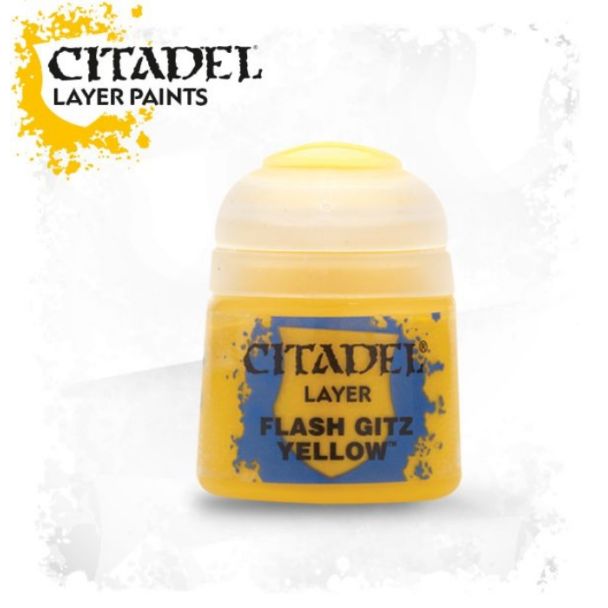 Citadel Flash Gitz Yellow paint: vibrant color for detailed miniature and model painting.