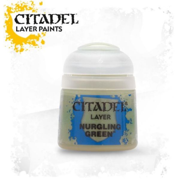 Citadel Nurgling Green Layer Paint for miniatures, featuring a sleek design and vibrant color.