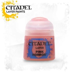 Citadel Pink Horror Layer Paint for vibrant miniature painting in a durable pot.
