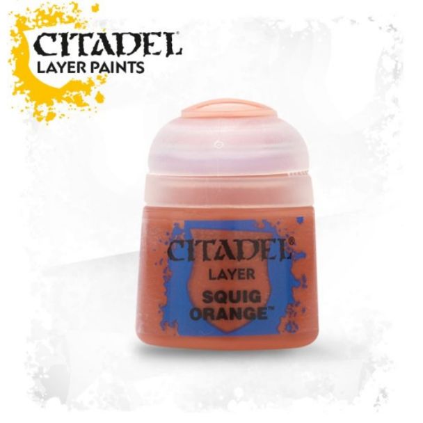 Vibrant Citadel Squig Orange paint jar, perfect for miniature models and creative projects.