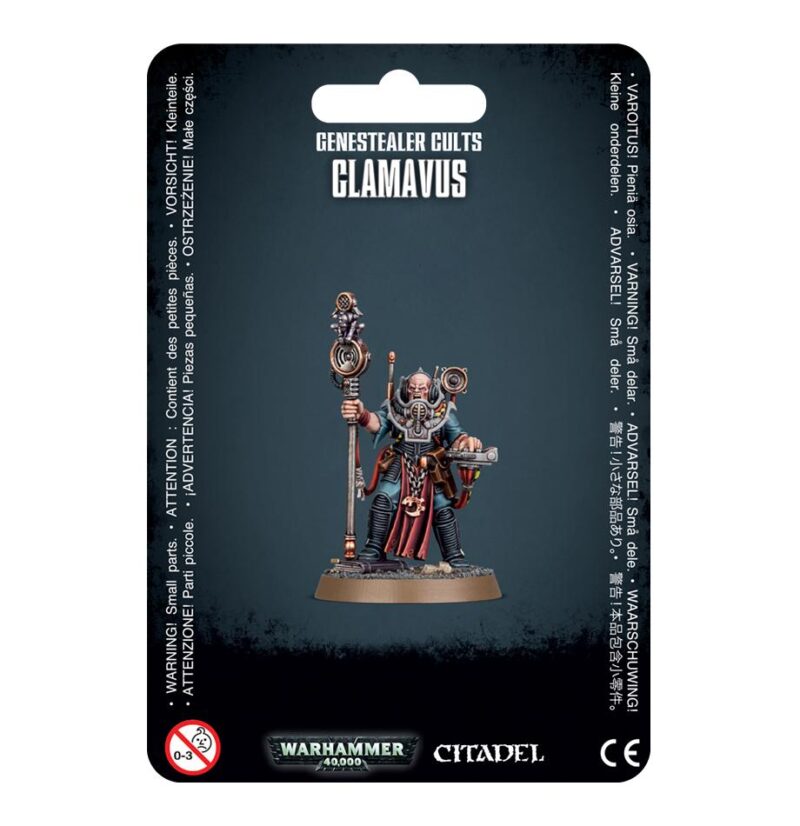 Clamavus miniature from Warhammer 40Ks Genestealer Cults, featuring detailed robes and a mystical staff.