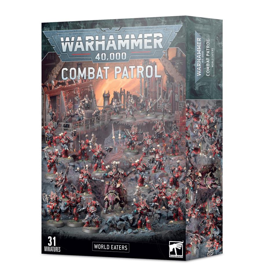 Combat Patrol: World Eaters for Warhammer 40K, featuring 31 detailed miniatures and chaotic warfare.