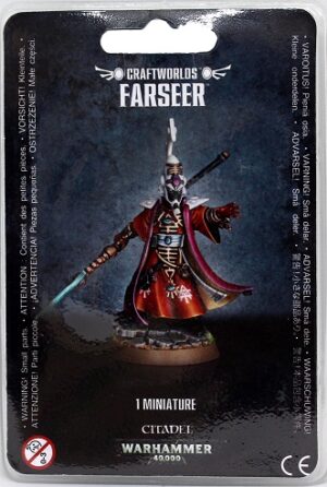 Craftworld Farseer miniature by Citadel, featuring a dynamic Eldar figure in vibrant robes.