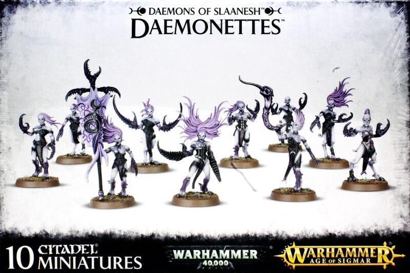 Ten striking Daemonettes from Slaanesh, embodying chaos and allure in Warhammer 40K.