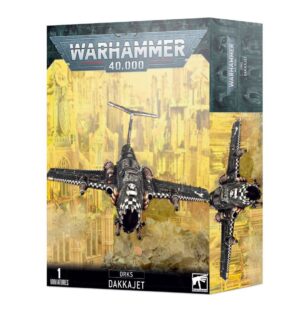 Dakkajet model box art showcasing Ork chaos and rugged aircraft design in Warhammer 40K.