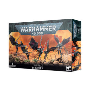 Dark Eldar Scourges miniatures for Warhammer 40K featuring dynamic designs and vibrant artwork.