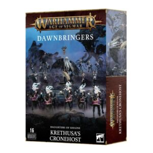 Dawnbringers: Krethusas Cronehost box features striking Daughters of Khaine miniatures and vibrant artwork.
