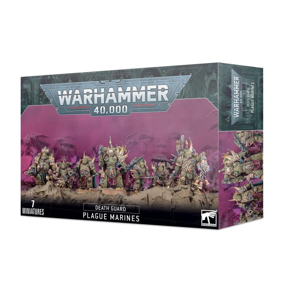 Death Guard Plague Marines miniatures set from Warhammer 40,000, featuring seven detailed figures of decay.