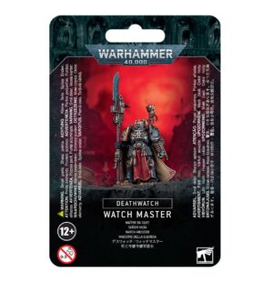 Watch Master miniature from Deathwatch, detailed armor, raised sword, captivating Warhammer 40K collectible.