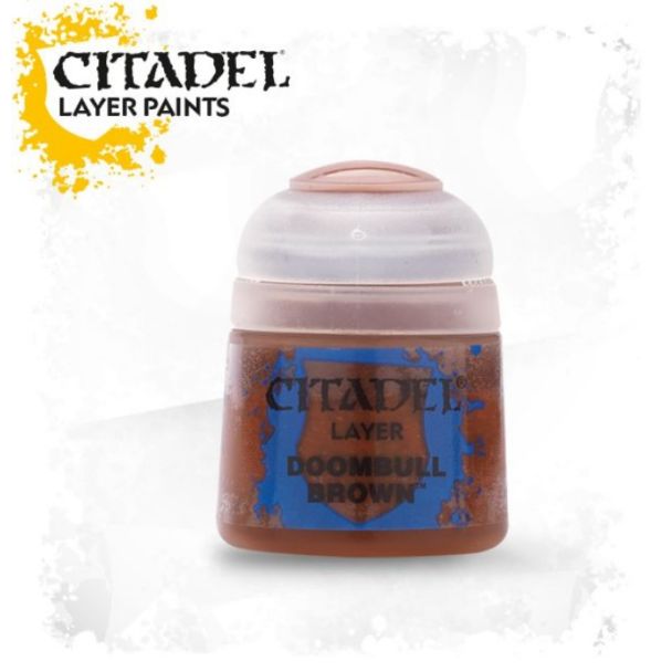 Citadel Doombull Brown paint in a sleek container for miniature painting enthusiasts.