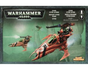 Eldar Vyper Jetbike model kit from Warhammer 40,000 featuring dynamic design and vibrant colors.