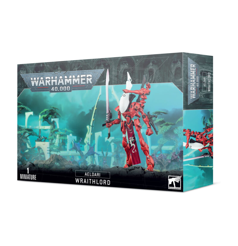 Eldar Wraithlord model kit for Warhammer 40,000 with vibrant artwork and customizable assembly.