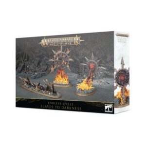 Endless Spells: Slaves to Darkness miniatures for Warhammer, featuring dark, fiery spell designs.