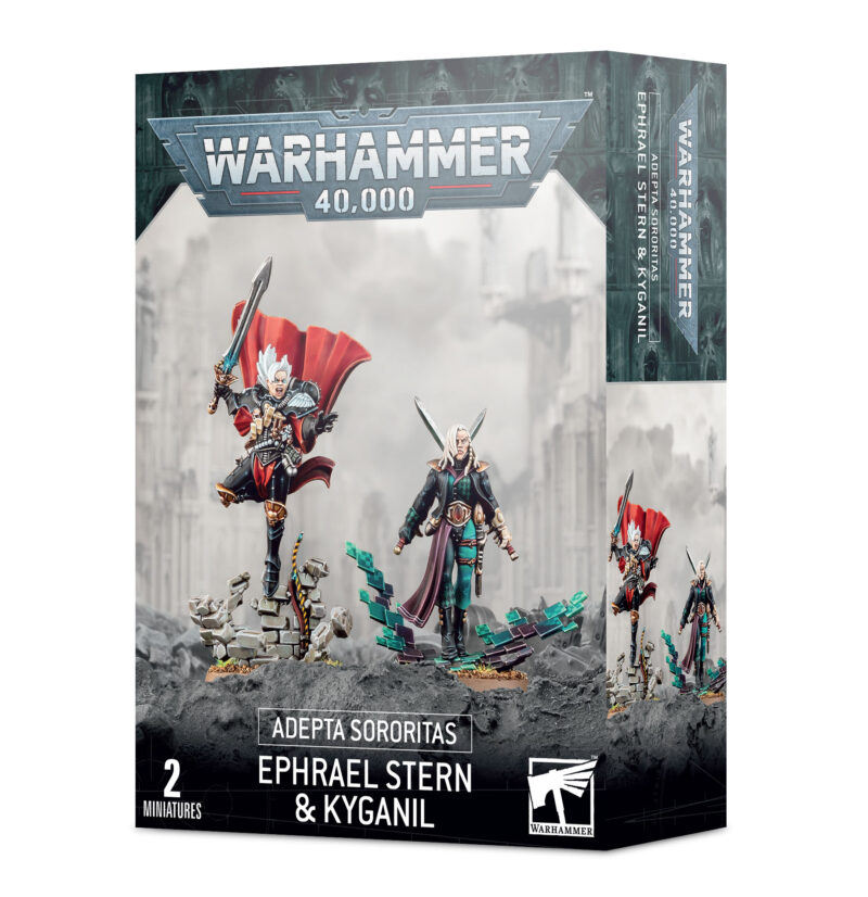 Ephrael Stern and Kyganil miniatures set from Warhammer 40K, showcasing heroic Adepta Sororitas figures.