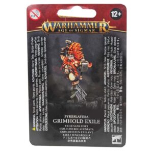 Fyreslayers Grimhold Exile packaging features a striking red-black design and intricate miniature details.