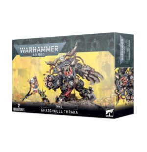 Ghazghkull Thraka model kit box art for Warhammer 40,000, featuring detailed miniatures and dynamic design.