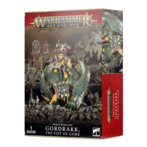 Gordrakk: The Fist of Gork model kit art showcasing fierce warrior on a monstrous mount.
