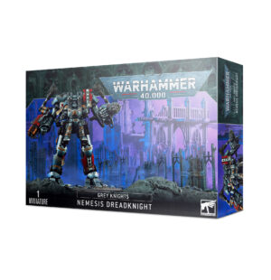 Grey Knights Nemesis Dreadknight model kit artwork showcasing epic design and Warhammer 40,000 lore.