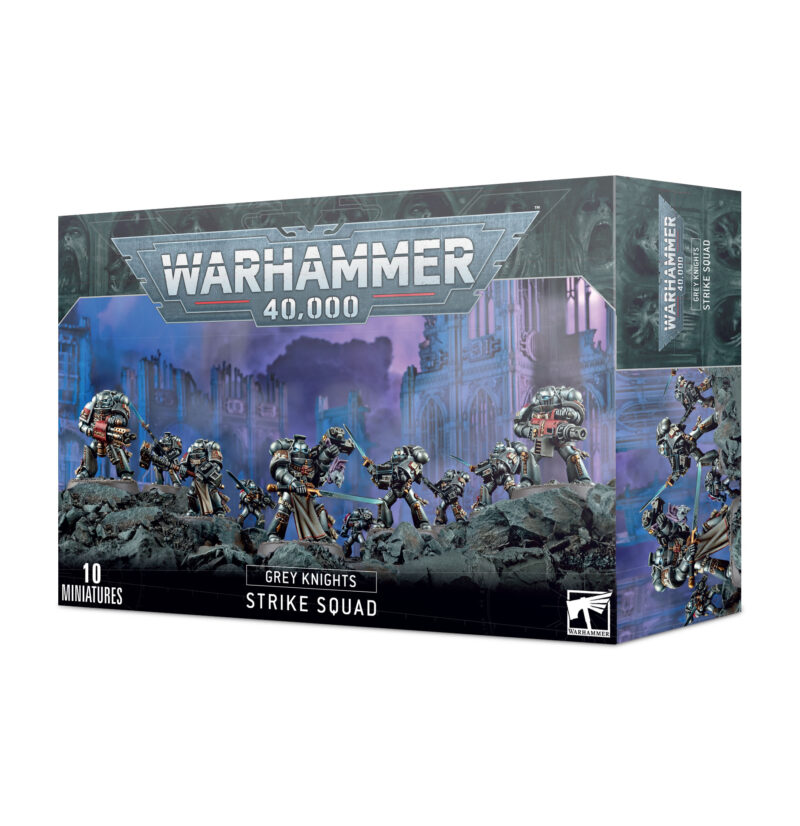 Grey Knights Strike Squad: Ten detailed miniatures ready for epic Warhammer 40K battles.