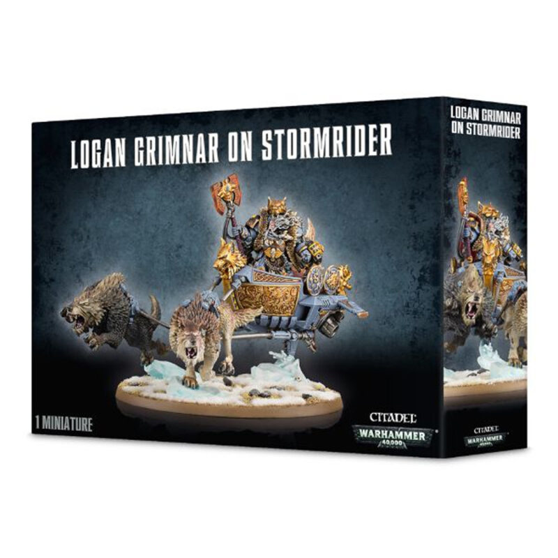 Logan Grimnar on Stormrider: dynamic Warhammer 40K miniature model, showcasing power and detail.