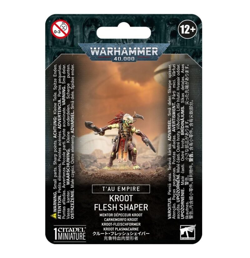 Kroot Flesh Shaper miniature from Warhammer 40,000, depicting detailed alien figure in action.