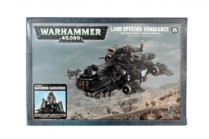 Land Speeder Vengeance model kit: futuristic Warhammer 40,000 vehicle with dynamic design and combat details.