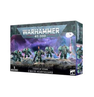 Leagues of Votann Einhyr Hearthguard miniatures set: five armored warriors for epic battles.