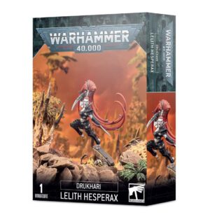 Lelit Hesperax mini box art: dynamic Drukhari assassin with sleek design and vibrant colors.