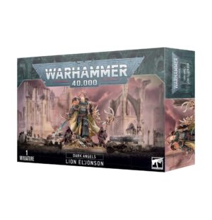 Lion ElJonson Dark Angels miniature box art showcasing epic details and a grim Warhammer setting.