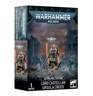 Astra Militarums Lord Castellan Ursula Creed miniature, showcasing detailed armor and dynamic design.