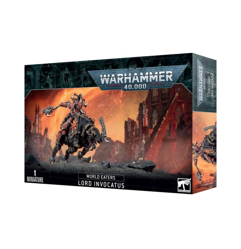 Lord Invocatus model for Warhammer 40,000, showcasing the World Eaters faction’s chaos and intensity.