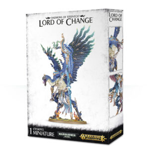 Majestic Lord of Change Tzeentch Daemon Miniature in vibrant colors and dynamic pose.