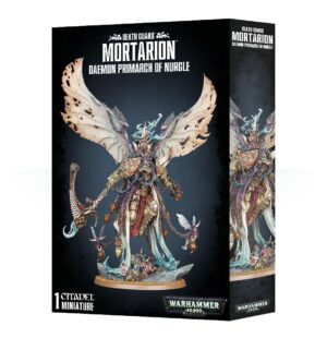 Mortarion mini packaging from Warhammer 40,000 showcases Nurgles decay and corruption in stunning detail.