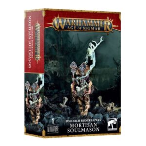 Warhammer Age of Sigmar Mortisan Soulmason box set with intricate skeletal designs and dark fantasy art.