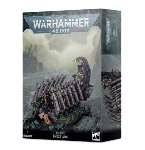 Necron Ghost Ark box art for Warhammer 40K showcases intricate design and striking color scheme.