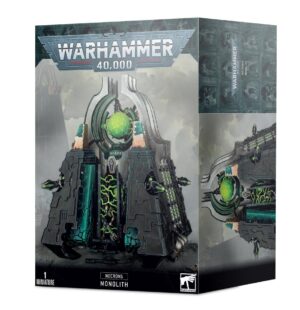 Necron Monolith art from Warhammer 40,000 features a striking ancient structure with glowing green accents.