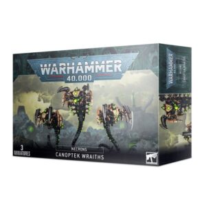 Necron Canoptek Wraiths miniatures box for Warhammer 40,000 with dark sci-fi design and artwork.
